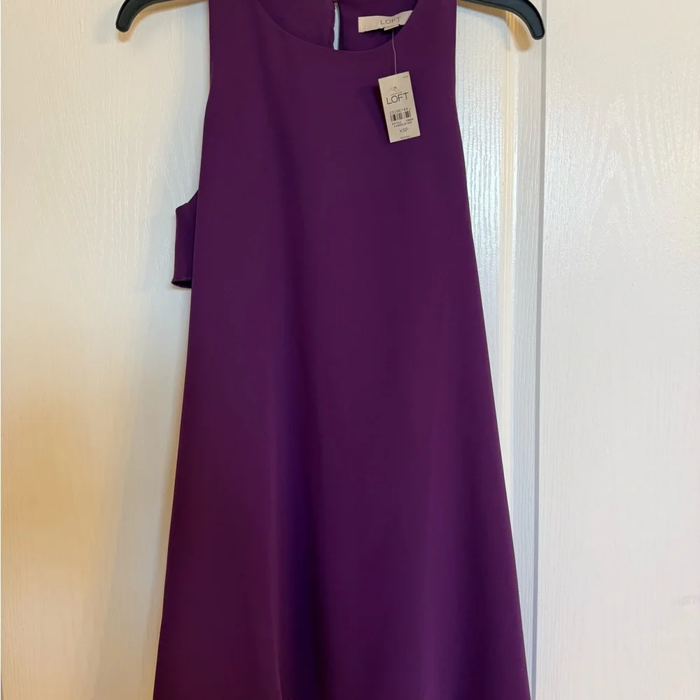 LOFT Purple Ruffle Mini Dress - Picture 2 of 4